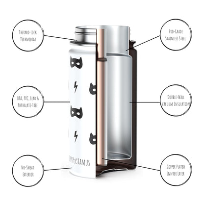 Hippypotamus Botella de agua para niños, termo de acero inoxidable con aislamiento