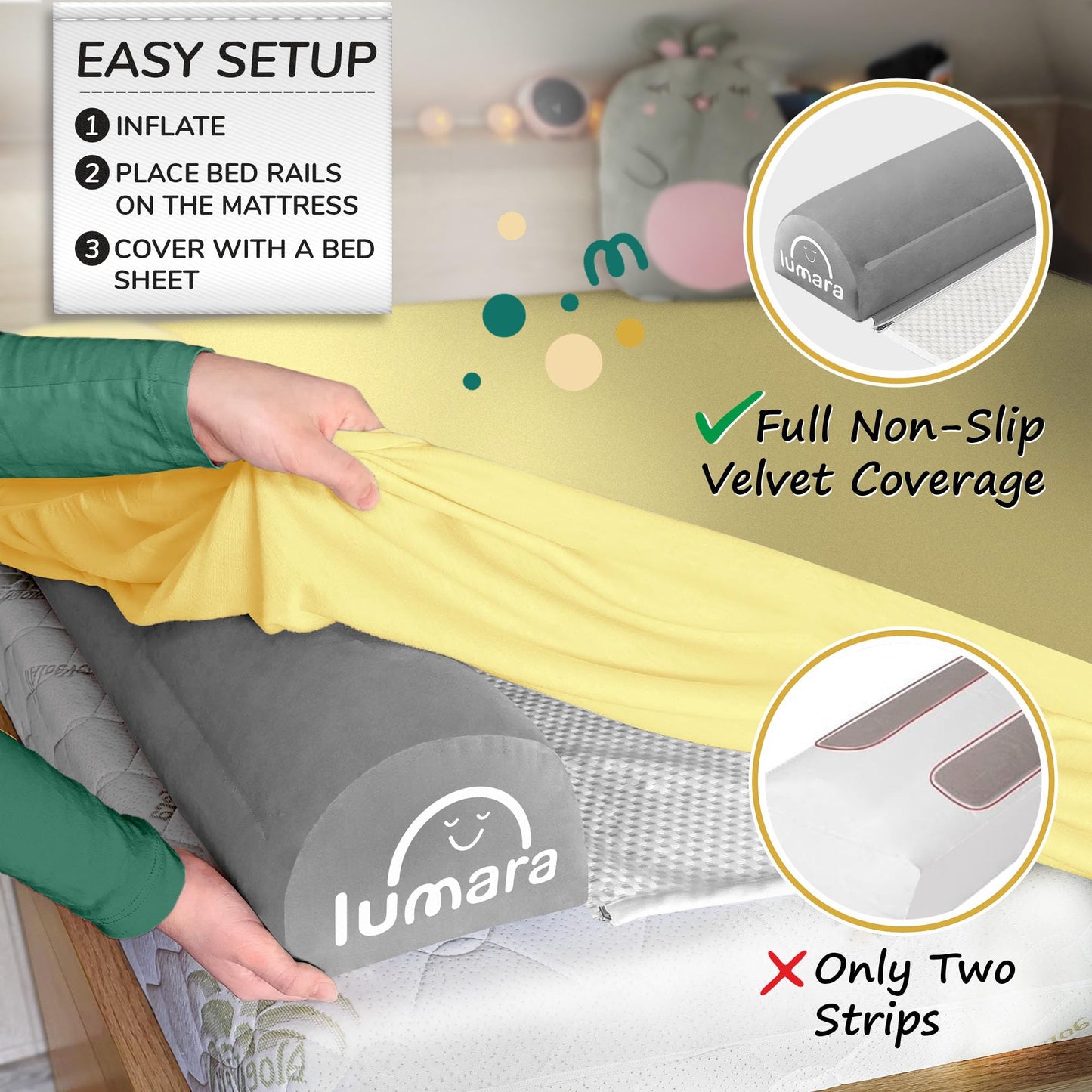 LUMARA Riel de cama inflable para niños pequeños