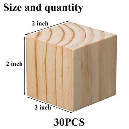 30 cubos de madera de pino macizo para manualidades