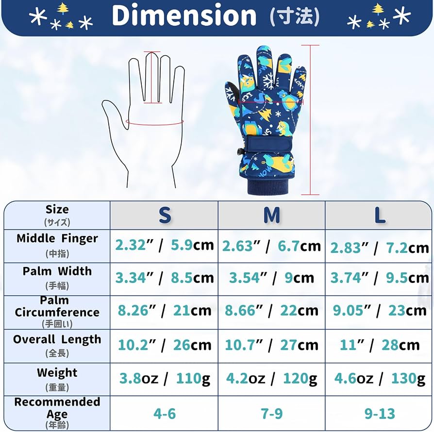 Guantes de nieve para niños de 7 a 9 años