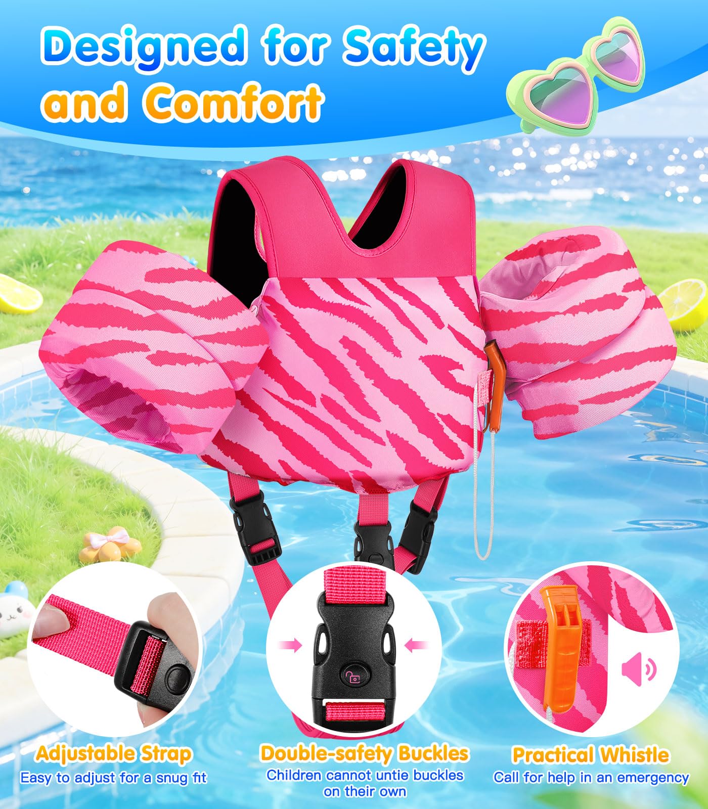 MoKo Chaleco de natación para niños pequeños, 13-30 libras