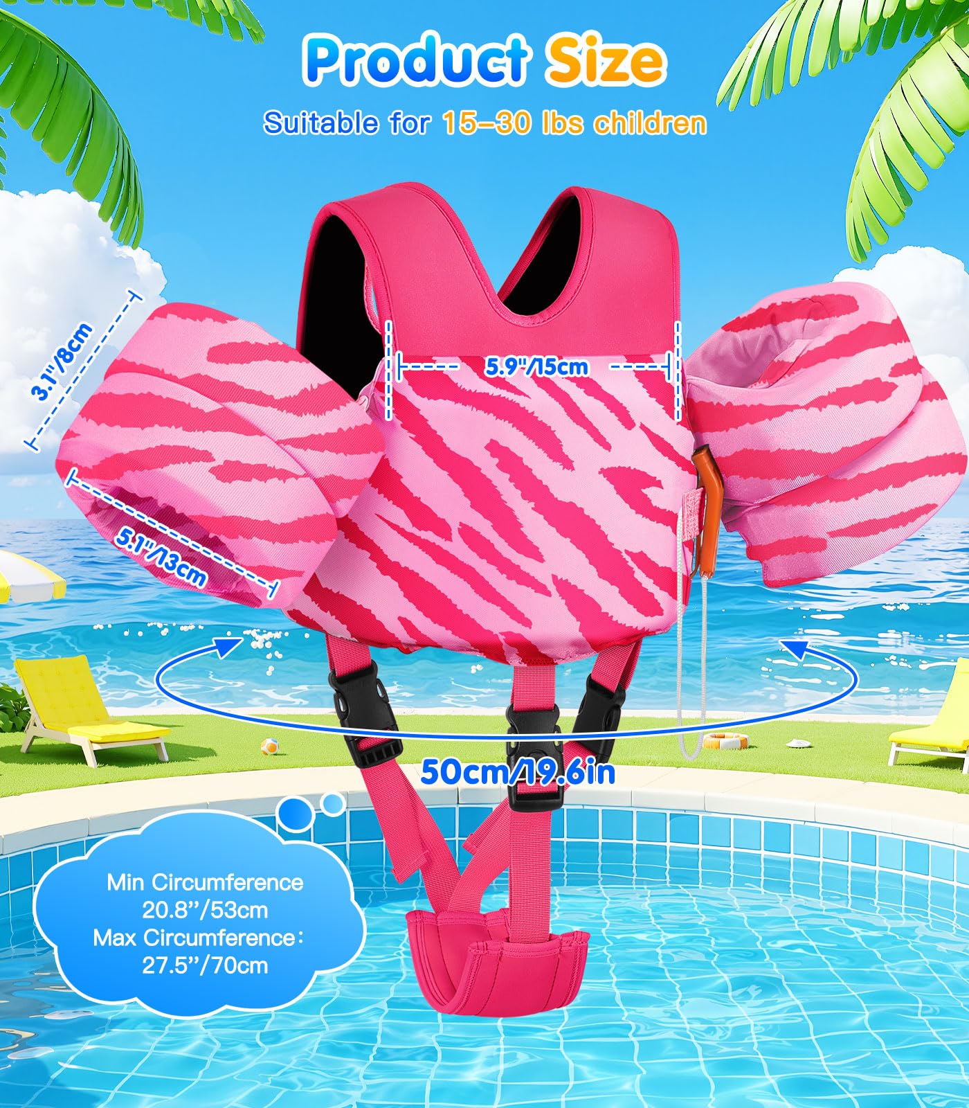 MoKo Chaleco de natación para niños pequeños, 13-30 libras