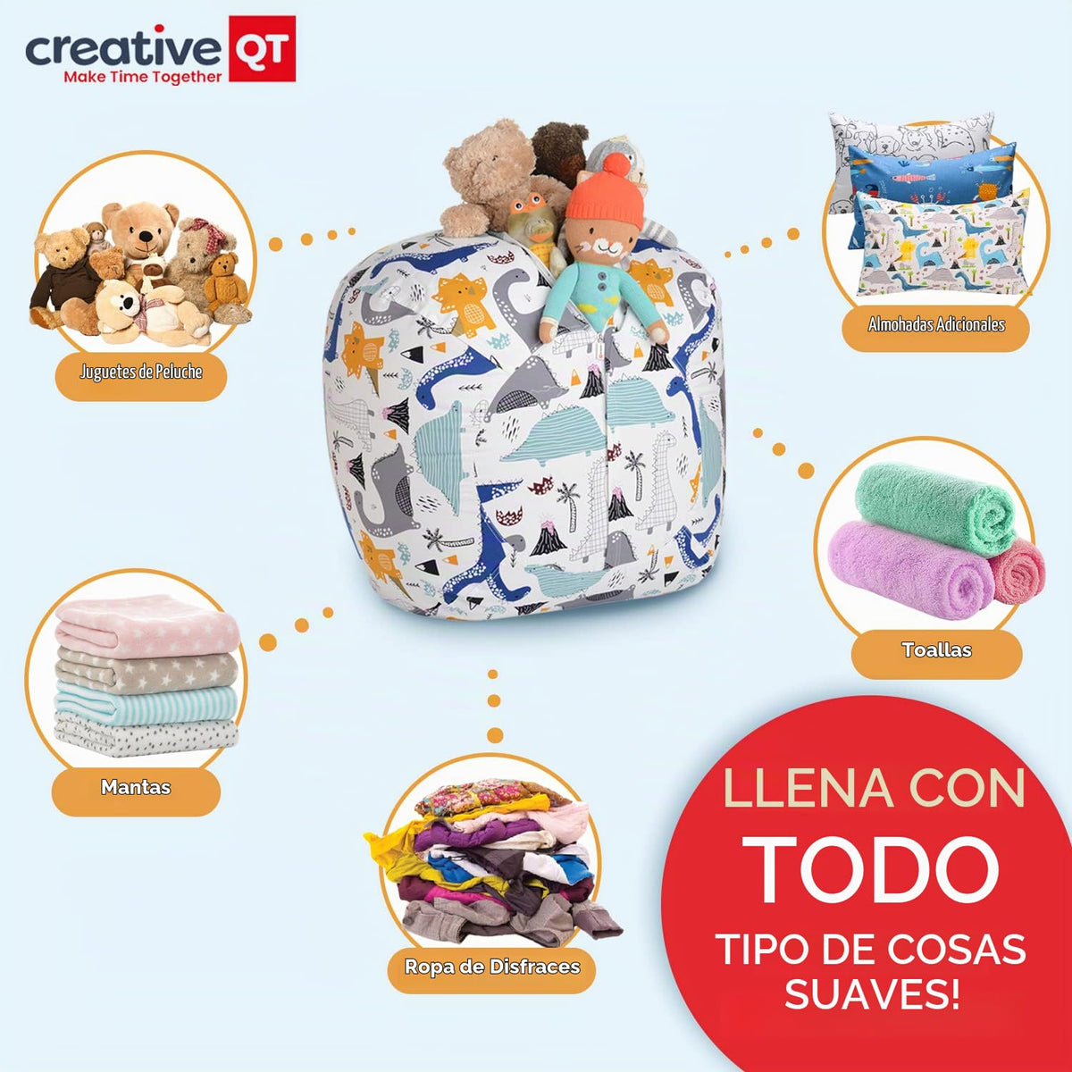 Creative QT Stuff 'n Sit - Funda de almacenamiento de puf extra grande de 38 pulgadas