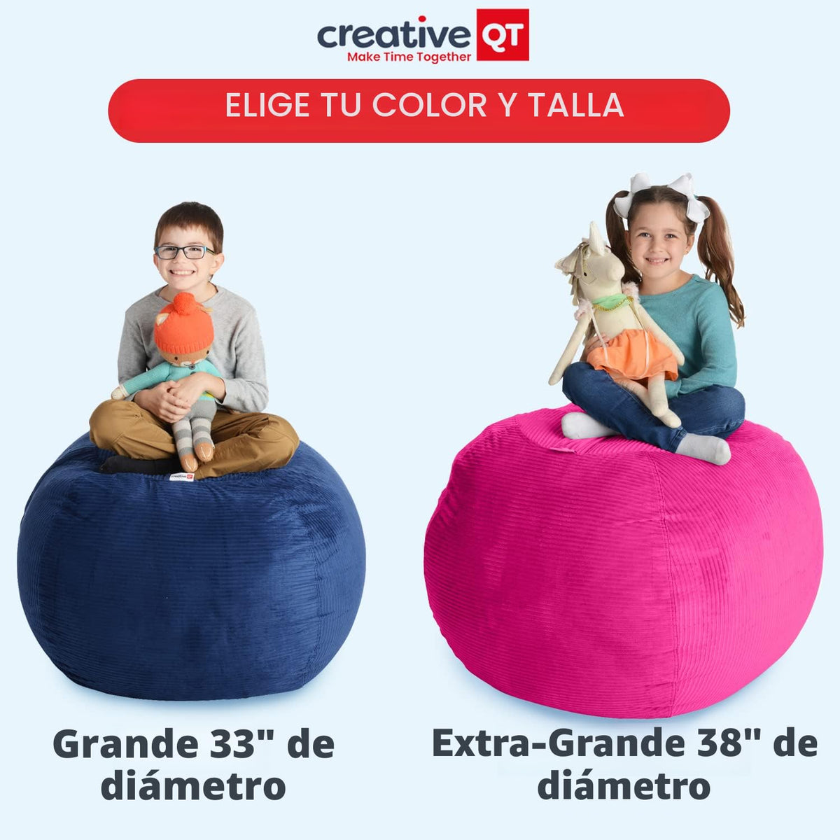 Creative QT Stuff 'n Sit - Funda de almacenamiento de puf extra grande de 38 pulgadas