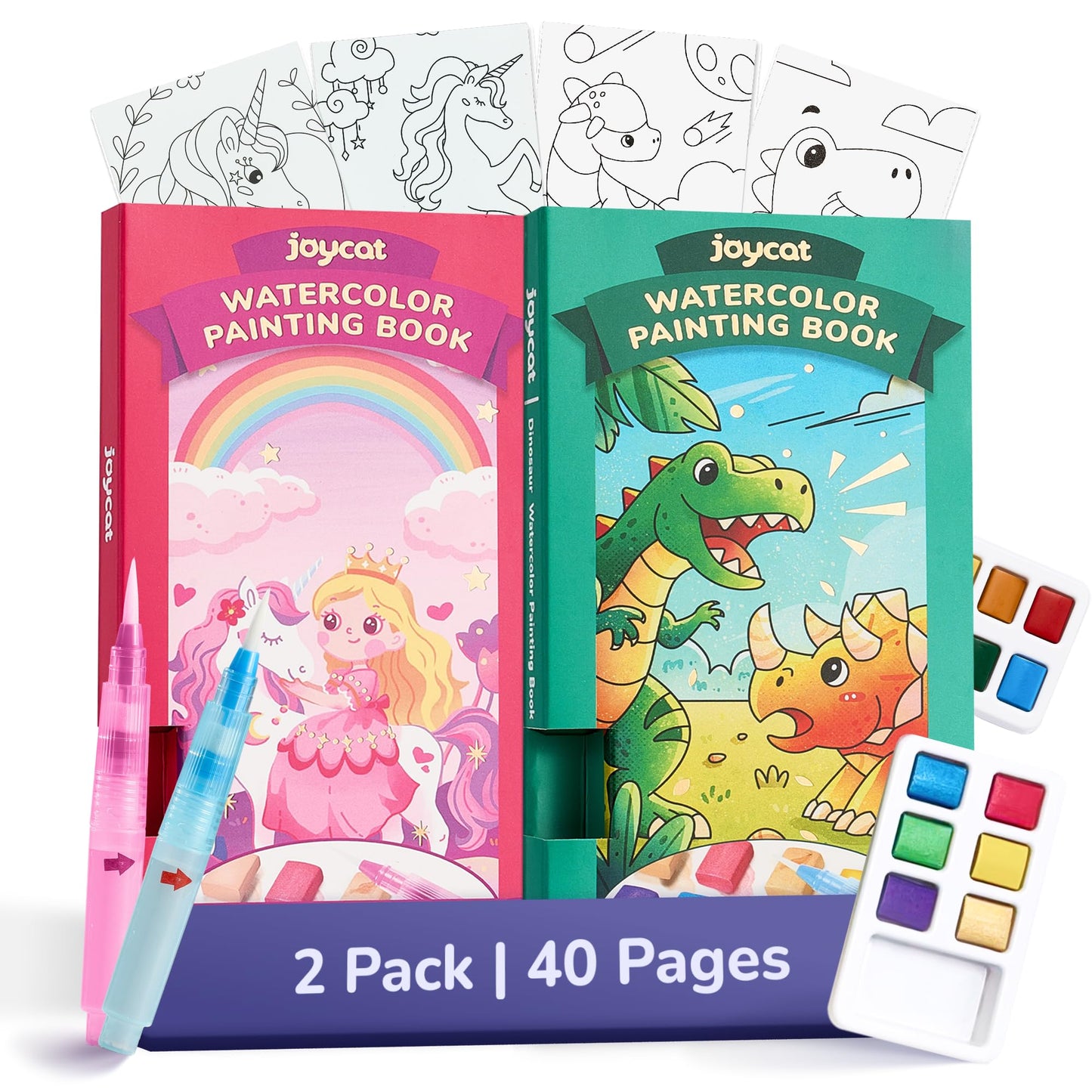 JoyCat Paquete de 2 libros de pintura de bolsillo con agua para colorear