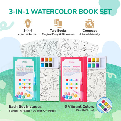 JoyCat Paquete de 2 libros de pintura de bolsillo con agua para colorear
