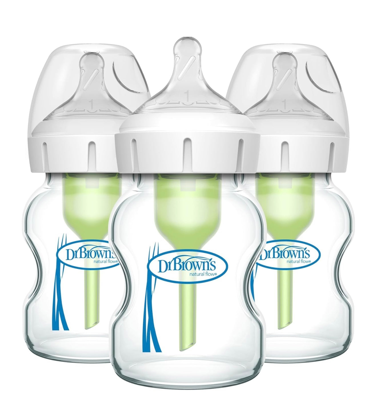 Dr. Brown's Natural Flow Anti-Colic Options+ - Biberones de vidrio de cuello ancho de 5 oz