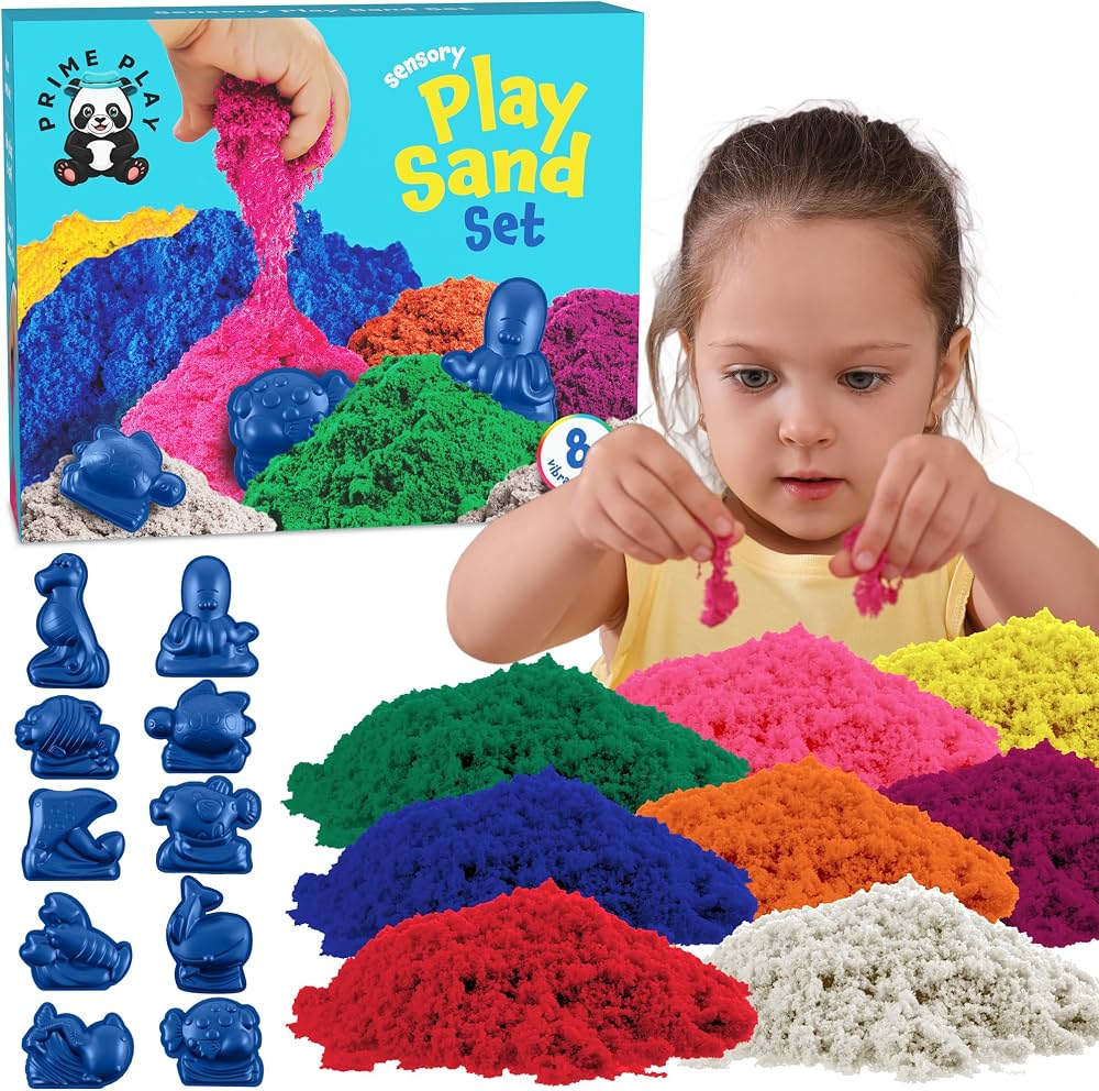 Arena mágica para niños: kit de juego sensorial con 8 colores e incluye 10 moldes con temática submarina