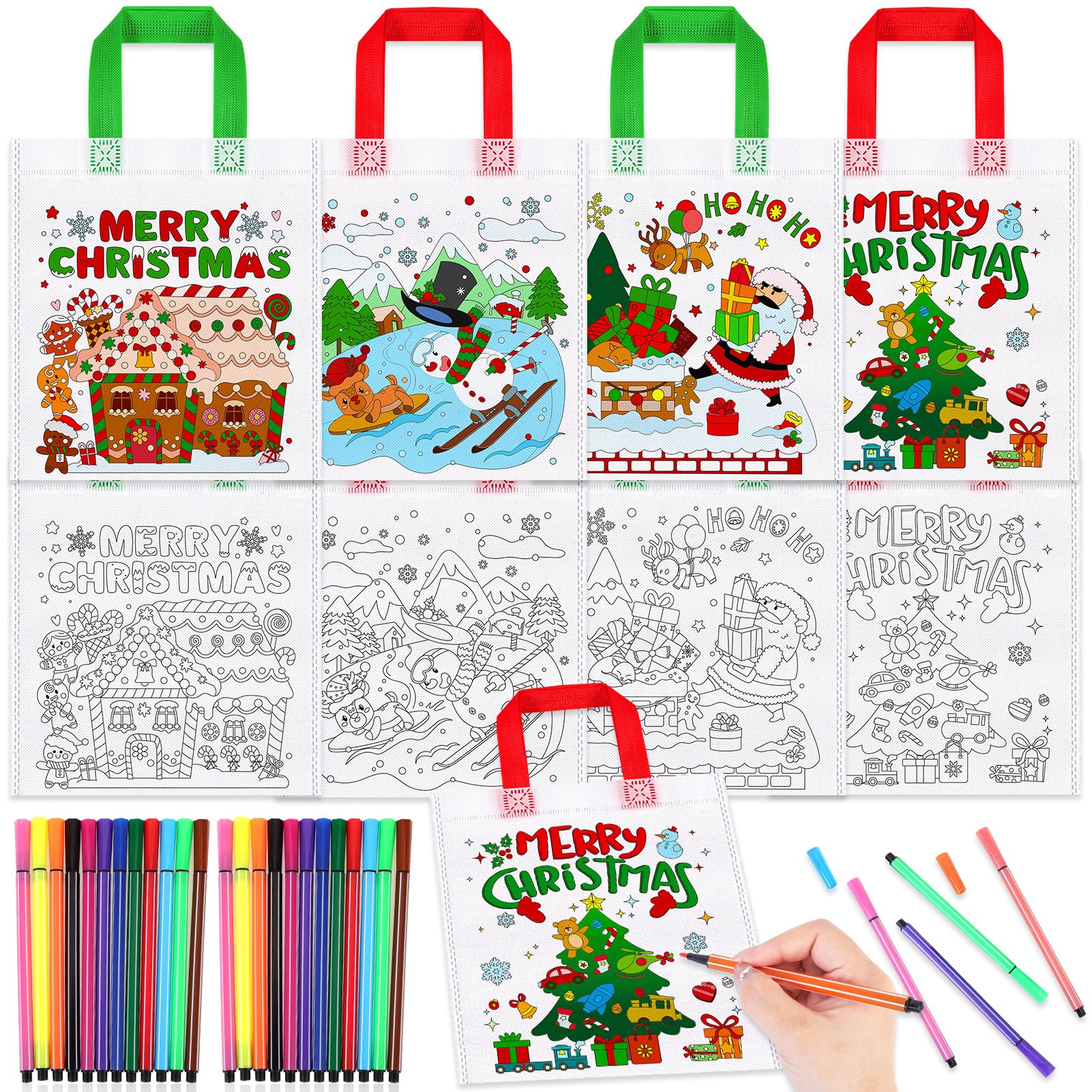 12 bolsas de regalo para colorear de Navidad con bolígrafos de pintura para niños