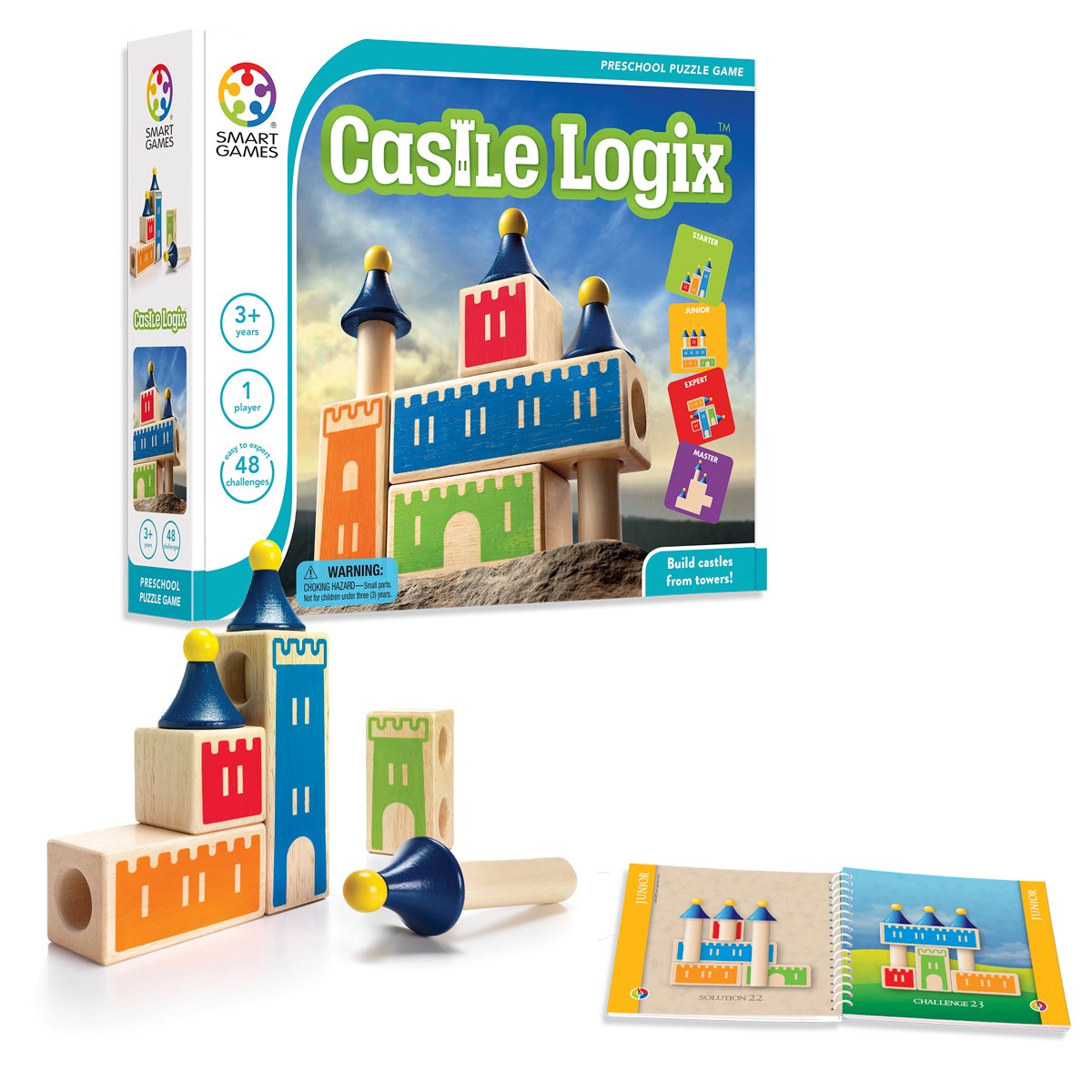 SmartGames Camelot Jr. - Juego de rompecabezas de madera para desarrollar habilidades cognitivas con 48 desafíos