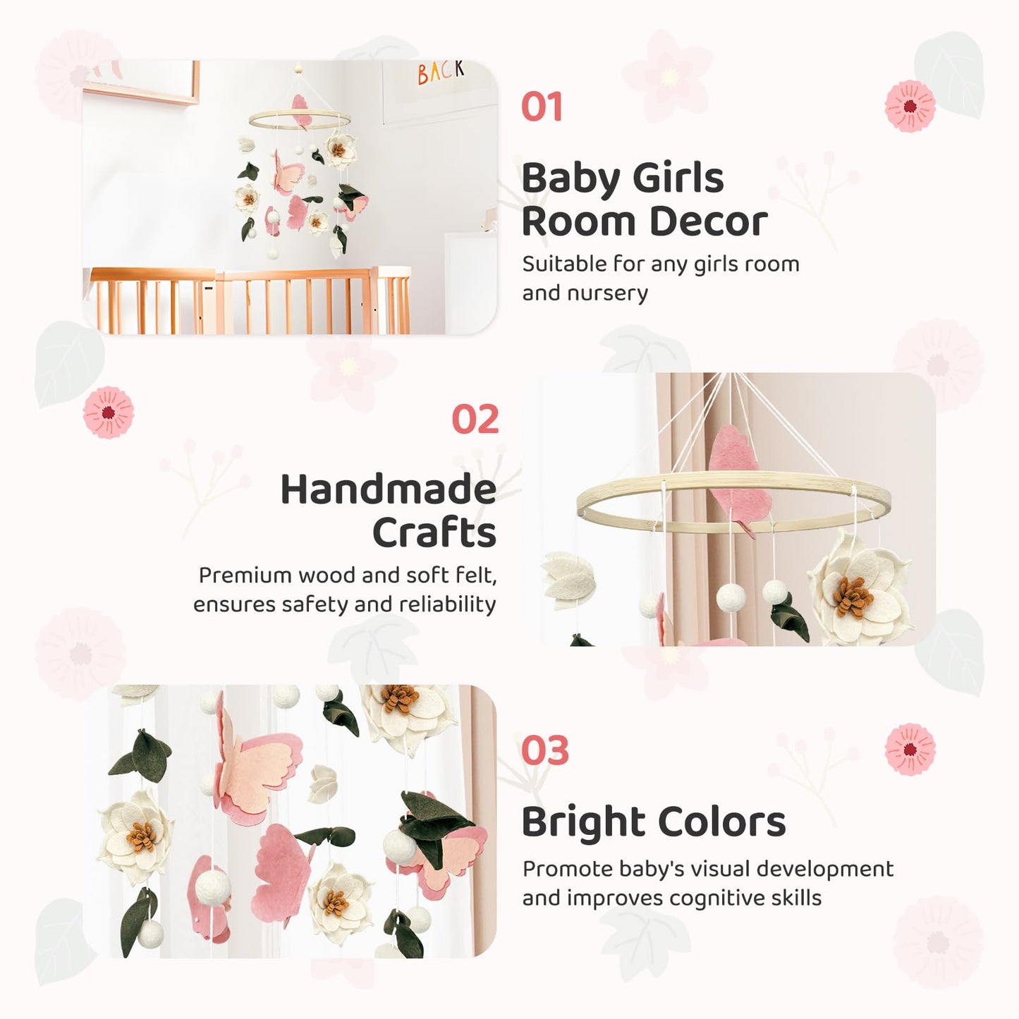 Móvil floral para cuna