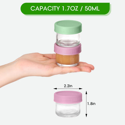 Paquete de 12 recipientes de aderezo de ensalada (6 colores), recipientes pequeños de vidrio de 1.7 onzas con tapas