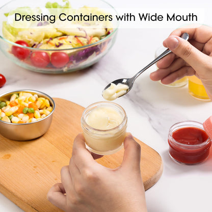 Paquete de 12 recipientes de aderezo de ensalada (6 colores), recipientes pequeños de vidrio de 1.7 onzas con tapas