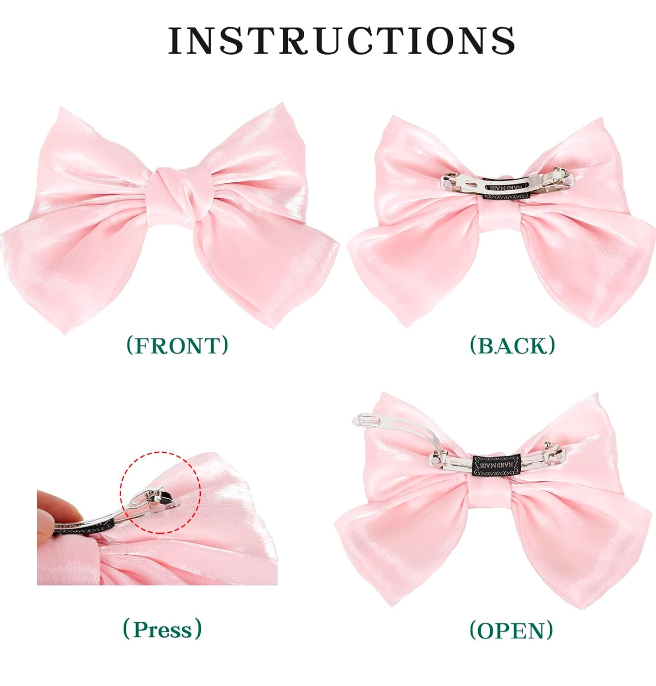 Pinza para el pelo con lazo rosa grande, collar de flores y pendientes (Sin peluca)