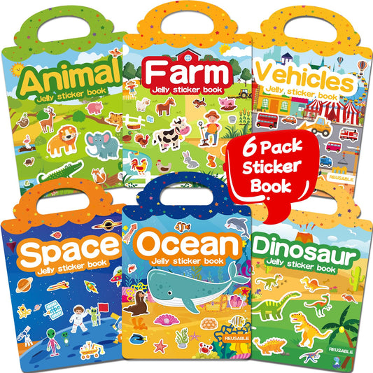 6 juegos de calcomanías reutilizables para niños pequeños de 3 a 6 años