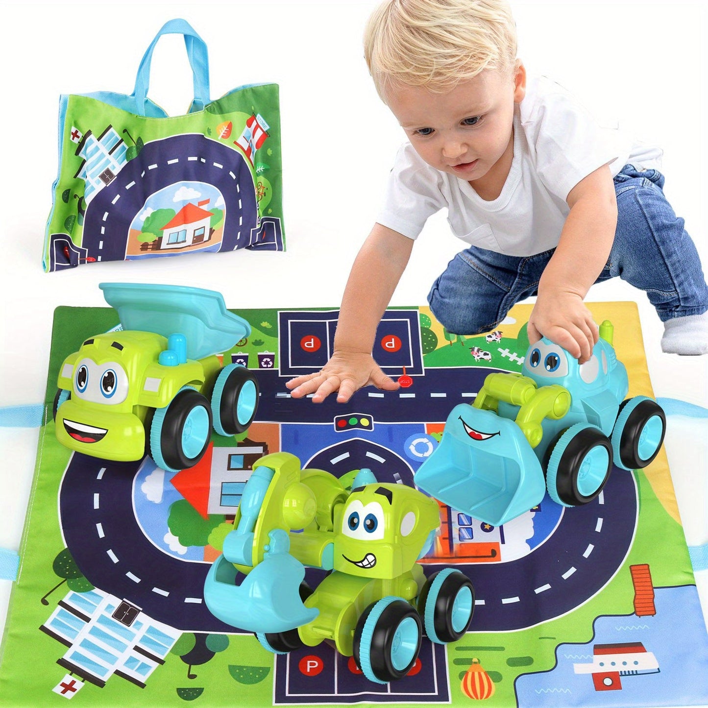 Juego de juguetes de camión, con bolsa de almacenamiento