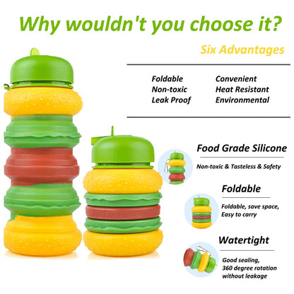 Botella de agua portátil para viaje de hamburguesa