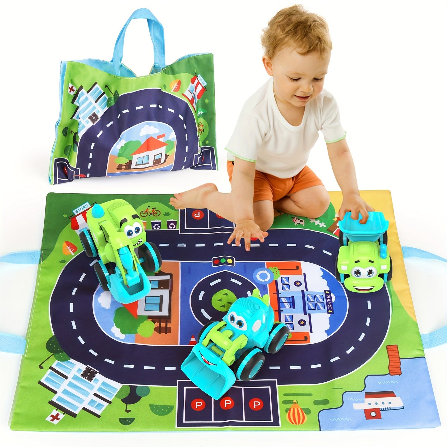Juego de juguetes de camión, con bolsa de almacenamiento