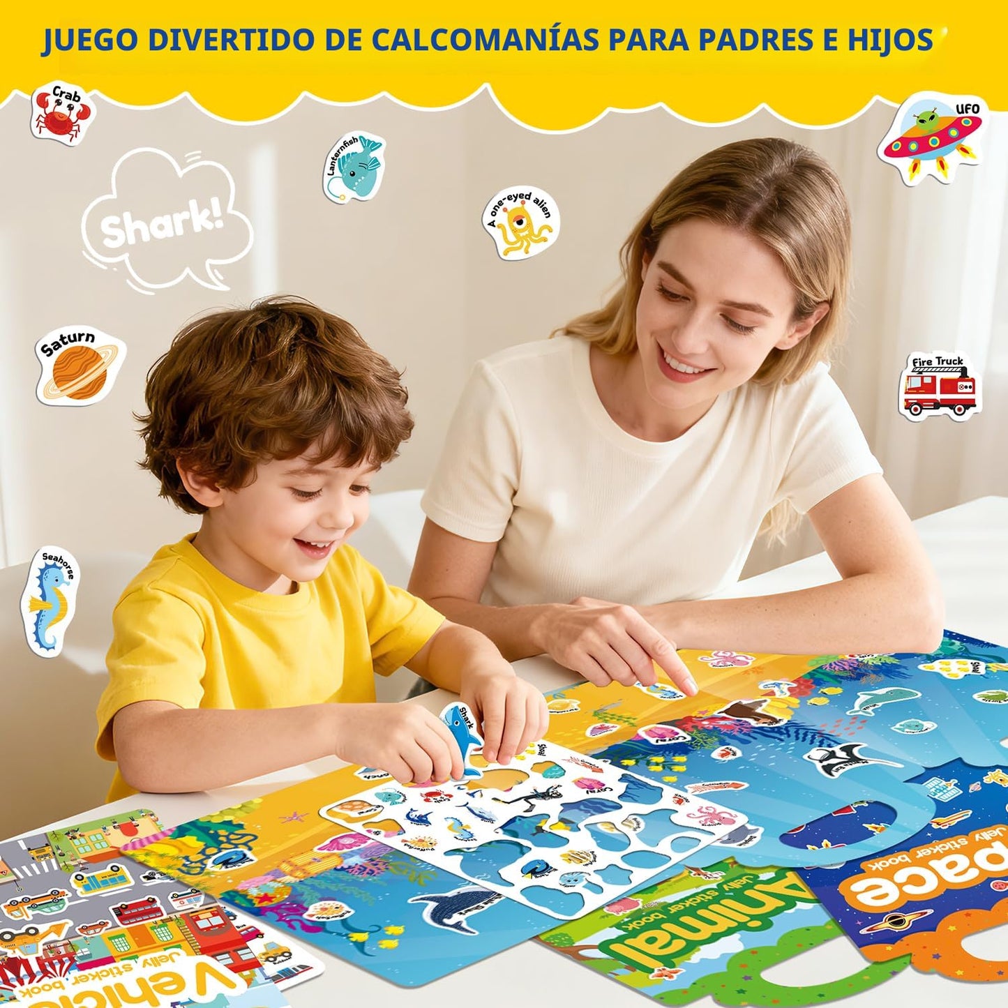 6 juegos de calcomanías reutilizables para niños pequeños de 3 a 6 años