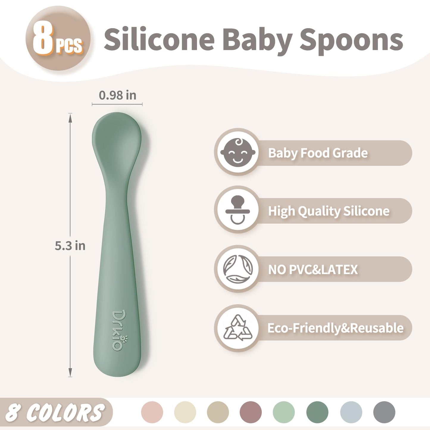 Cucharas de silicona para bebés de 8 piezas
