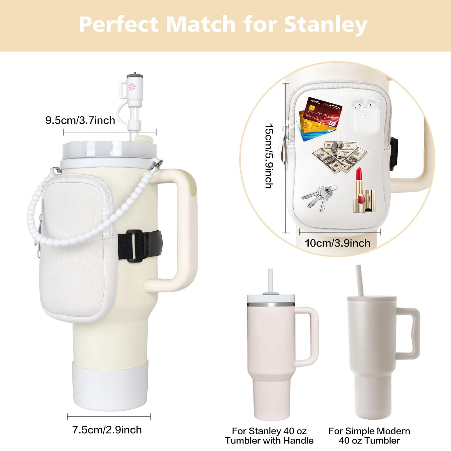 Funda con pajita para accesorios de la Copa Stanley, Blanco