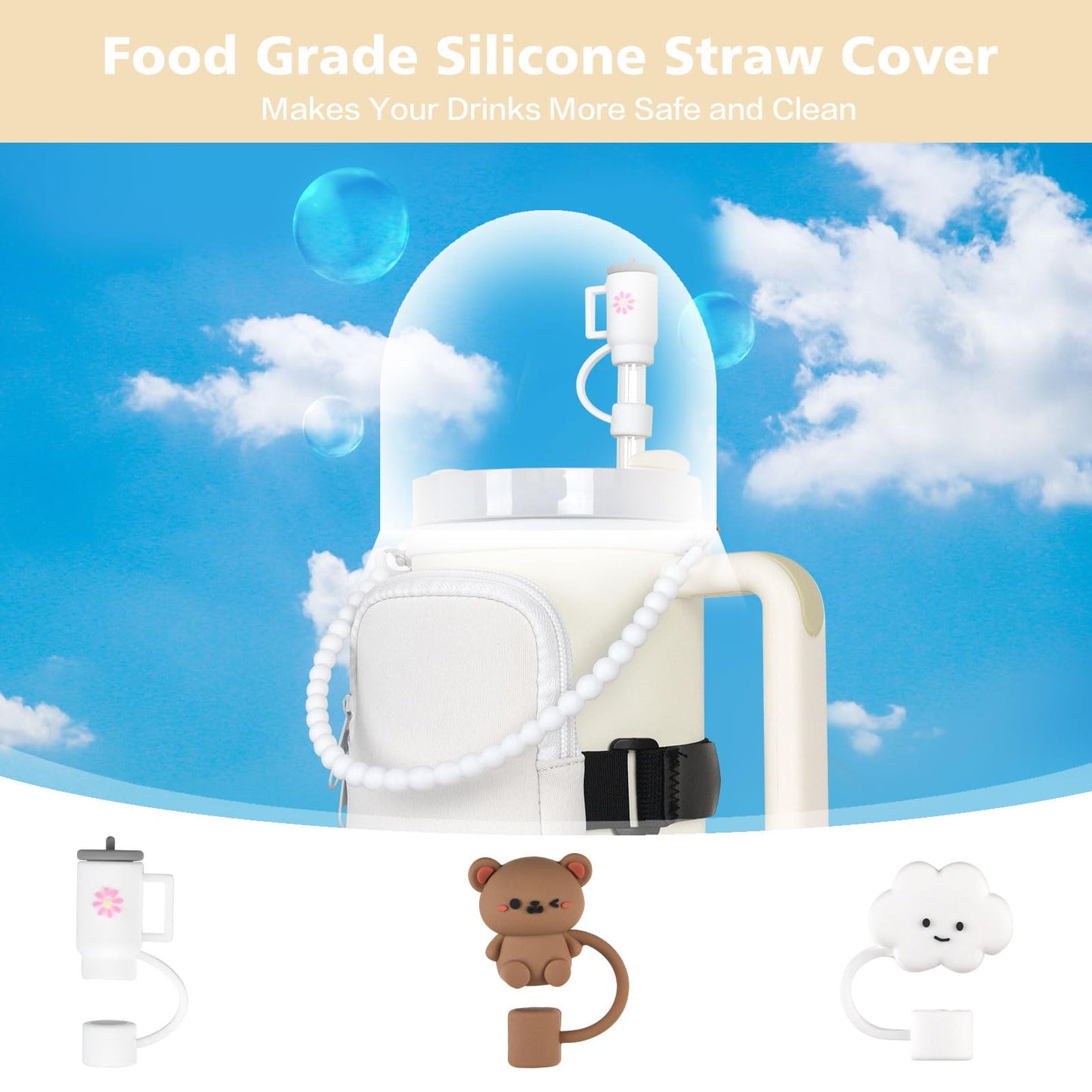 Funda con pajita para accesorios de la Copa Stanley, Blanco