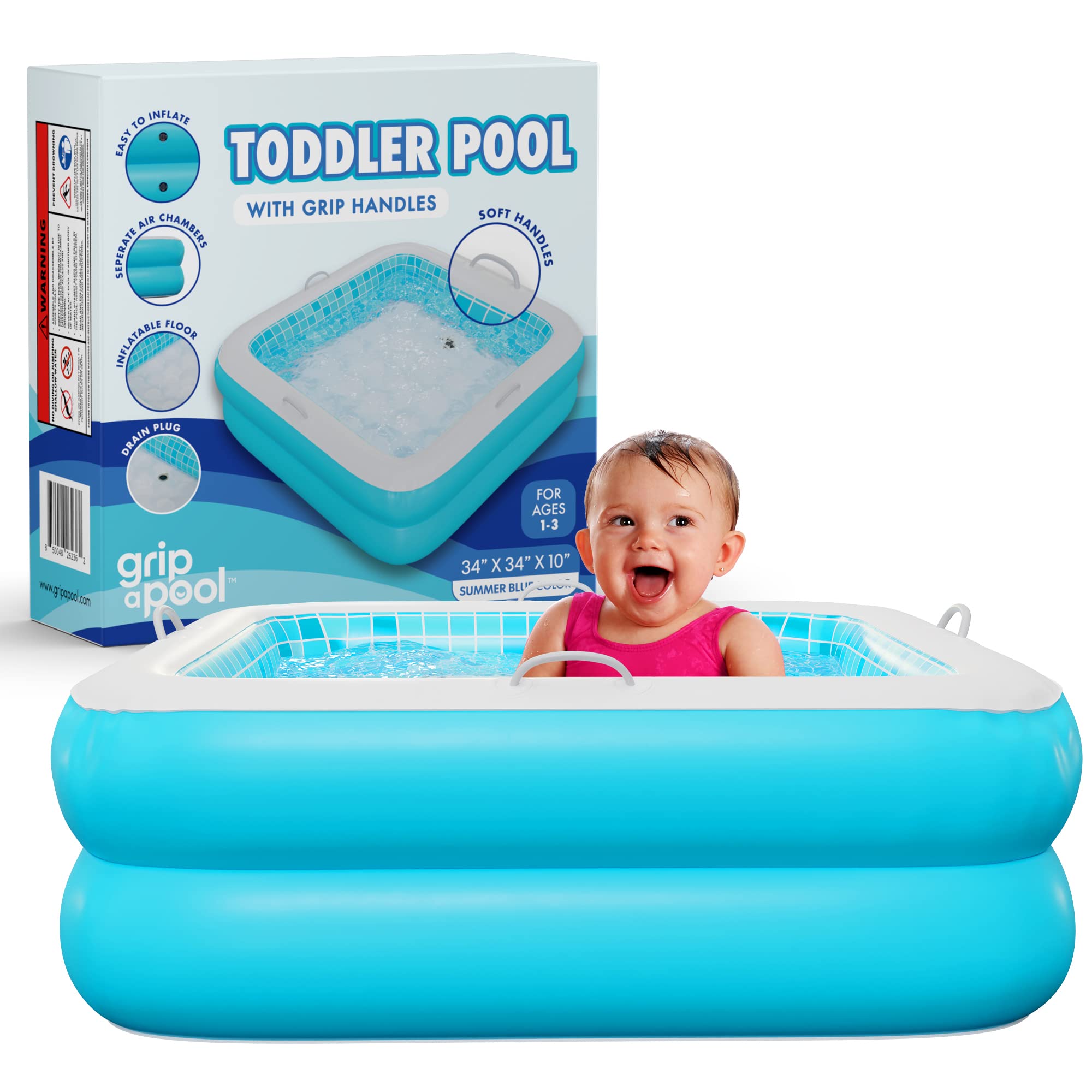 Piscina inflable para bebés con suelo acolchado inflable, barras de agarre y drenaje