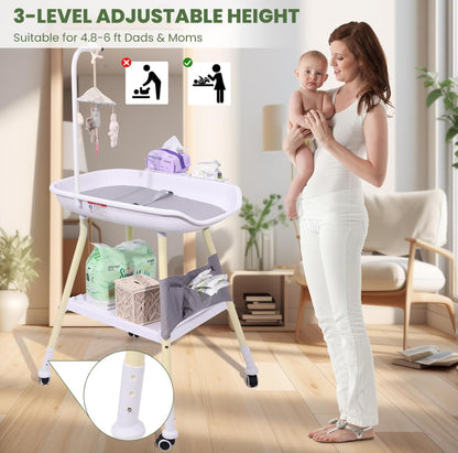 Cambiador de bebé, estación de cambio de pañales de altura ajustable