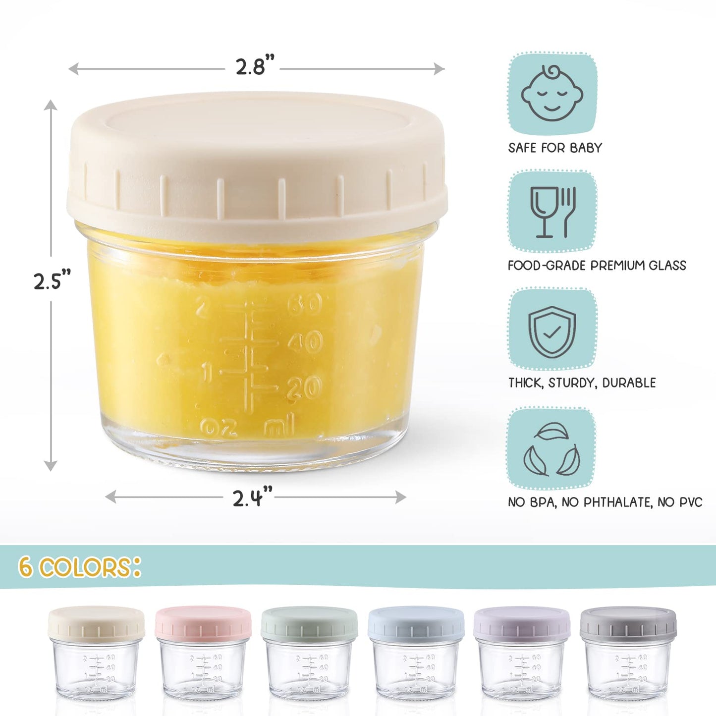 VITEVER Paquete de 23 recipientes de vidrio para almacenamiento de alimentos para bebés