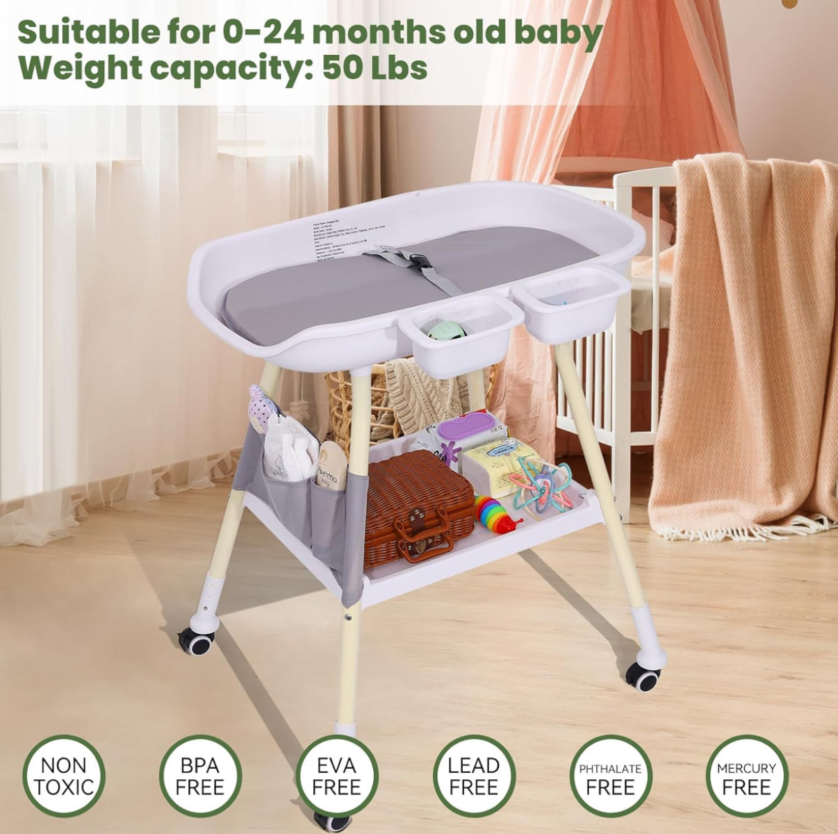 Cambiador de bebé, estación de cambio de pañales de altura ajustable