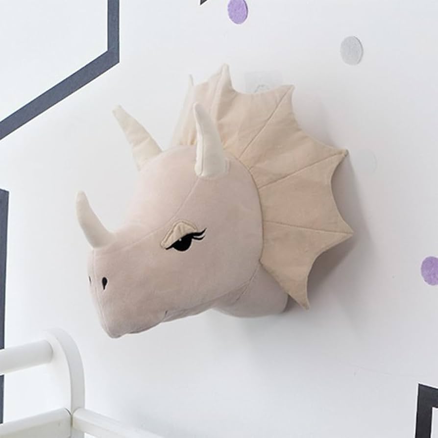 Cabeza de dinosaurio 3D para colgar en la pared, decoración de felpa suave