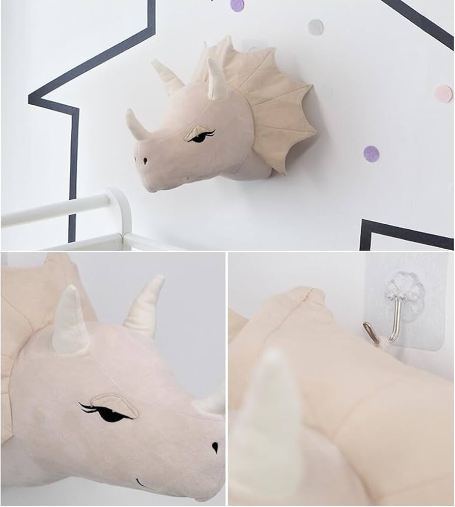 Cabeza de dinosaurio 3D para colgar en la pared, decoración de felpa suave