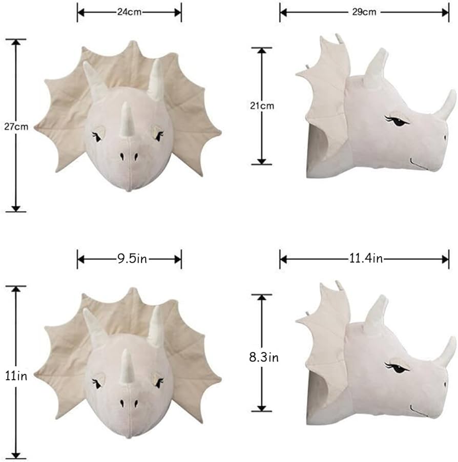 Cabeza de dinosaurio 3D para colgar en la pared, decoración de felpa suave