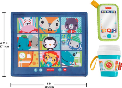 Fisher-Price Juego de regalo para trabajar desde casa, 3 juguetes para llevar y mordedor