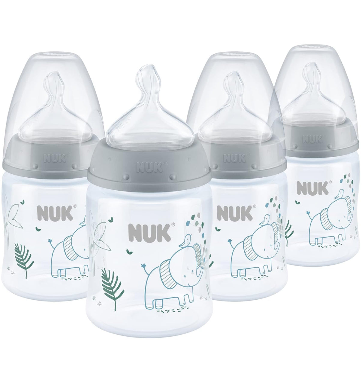 NUK Smooth Flow - Biberón anticólico, 5 onzas, paquete de 4, elefante