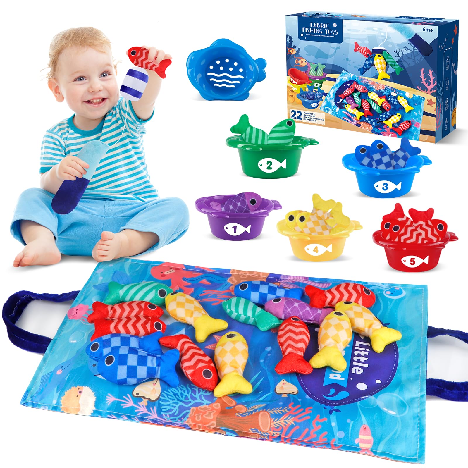 Juego de pesca Montessori para niños de 1 a 3 años