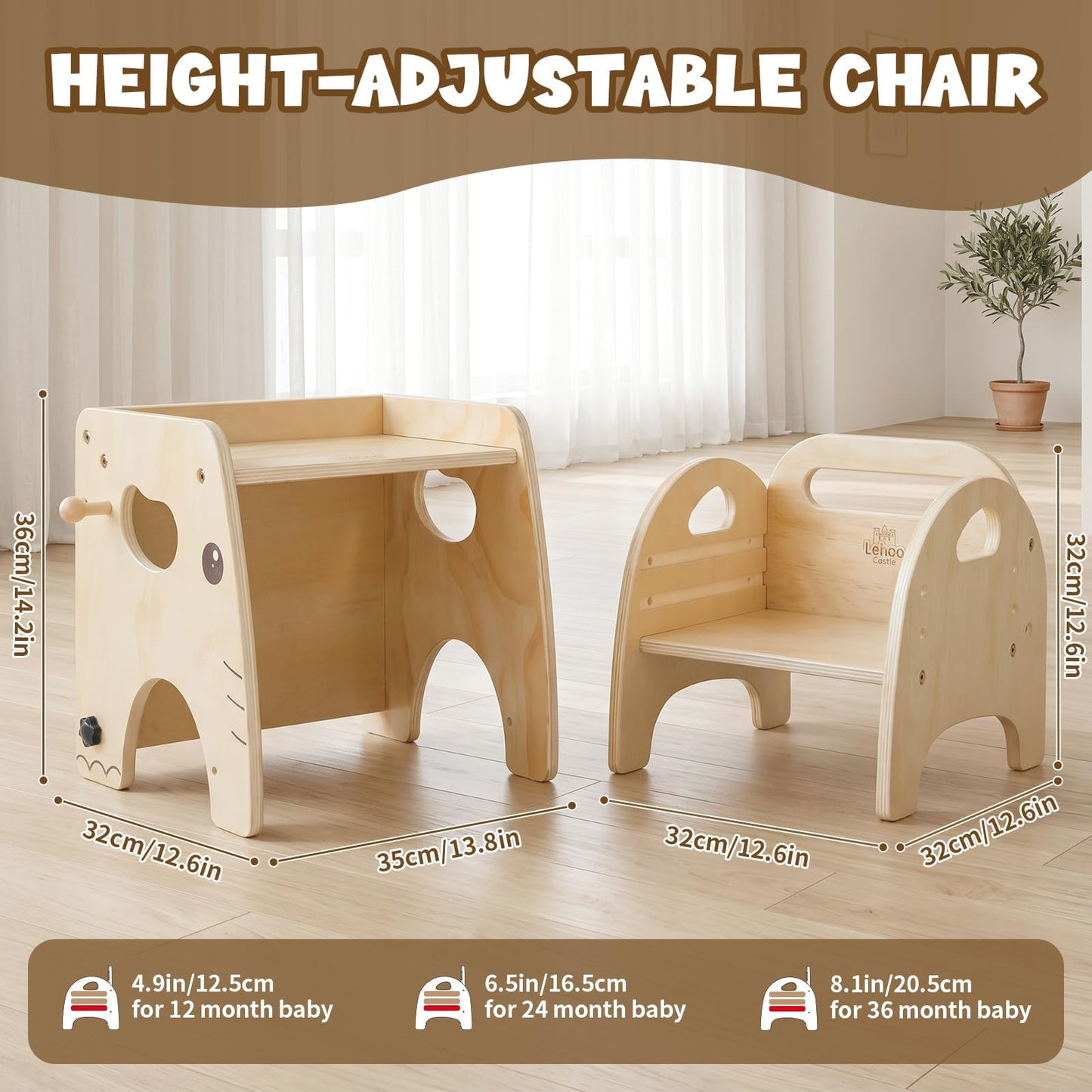 Lehoo Castle Montessori - Juego de mesa y silla de destete para niños pequeños de 1 a 3 años, altura ajustable