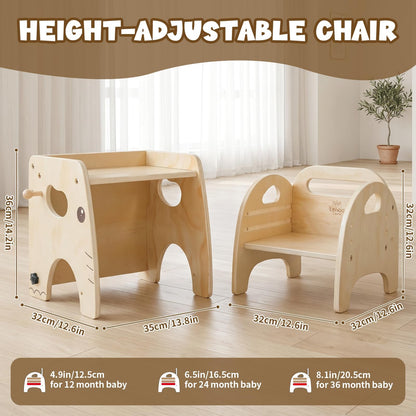 Lehoo Castle Montessori - Juego de mesa y silla de destete para niños pequeños de 1 a 3 años, altura ajustable