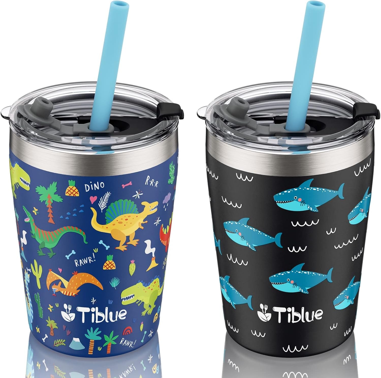 Tiblue - Set de 2 tazas para niños de acero inoxidable de 8 oz