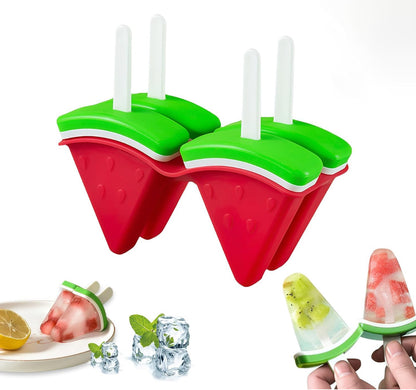 Moldes de paletas en forma de sandía para niños, 4 cavidades sin BPA, reutilizables