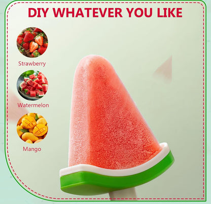 Moldes de paletas en forma de sandía para niños, 4 cavidades sin BPA, reutilizables