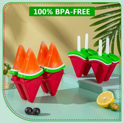 Moldes de paletas en forma de sandía para niños, 4 cavidades sin BPA, reutilizables