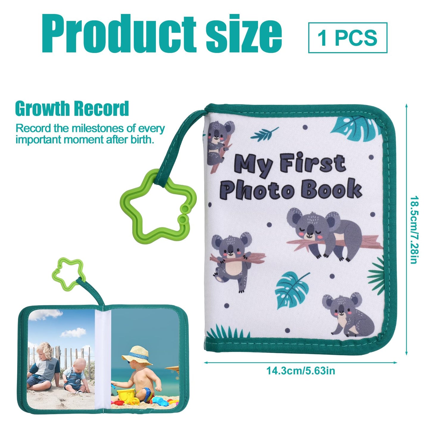 Álbum de fotos de poliéster suave para bebés, con capacidad para 17 fotos de 4 x 6 pulgadas