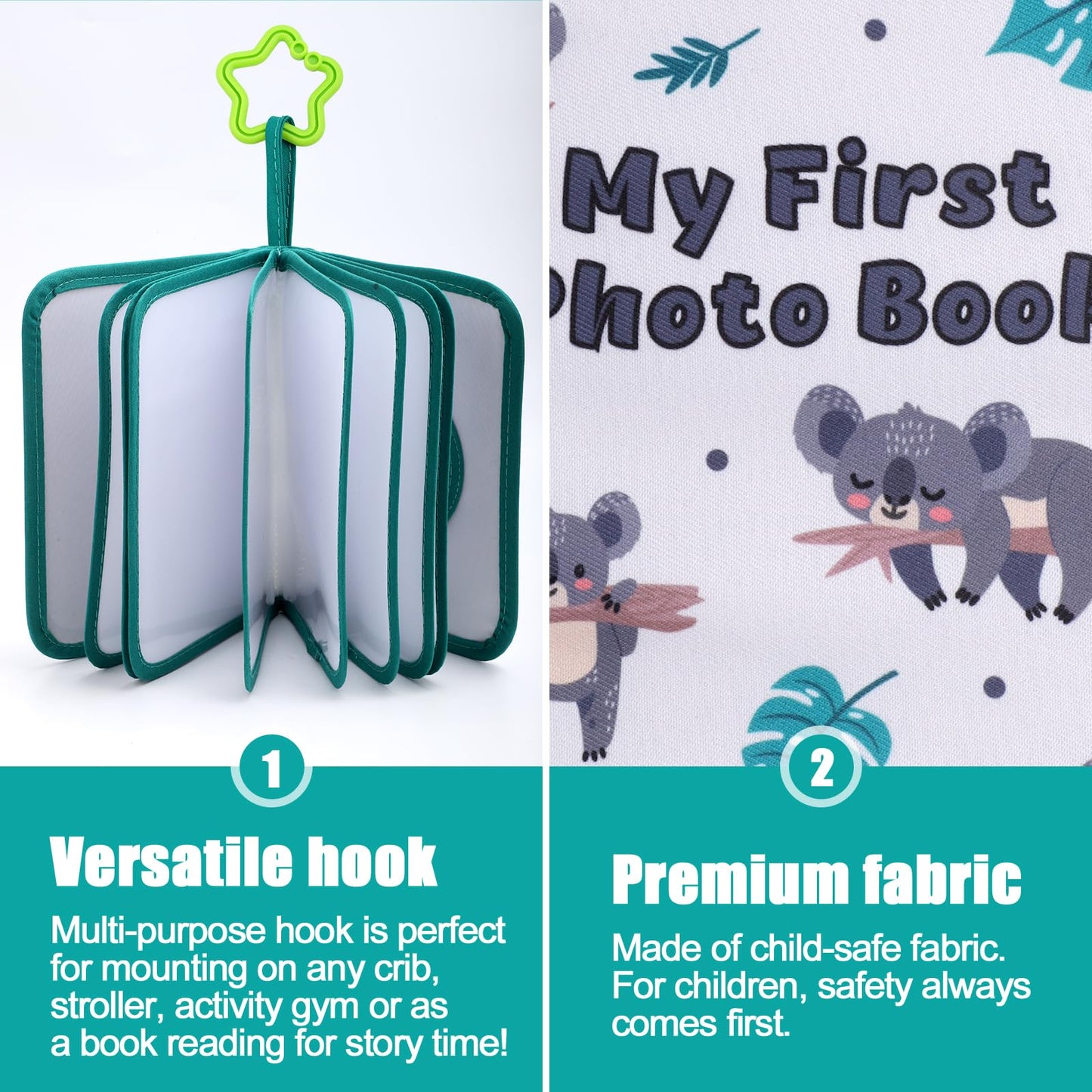 Álbum de fotos de poliéster suave para bebés, con capacidad para 17 fotos de 4 x 6 pulgadas