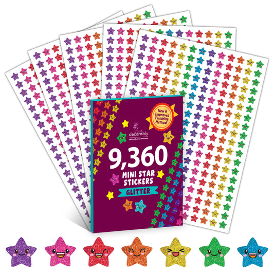 Decorably 9,360 calcomanías vibrantes de estrellas pequeñas para recompensas infantiles