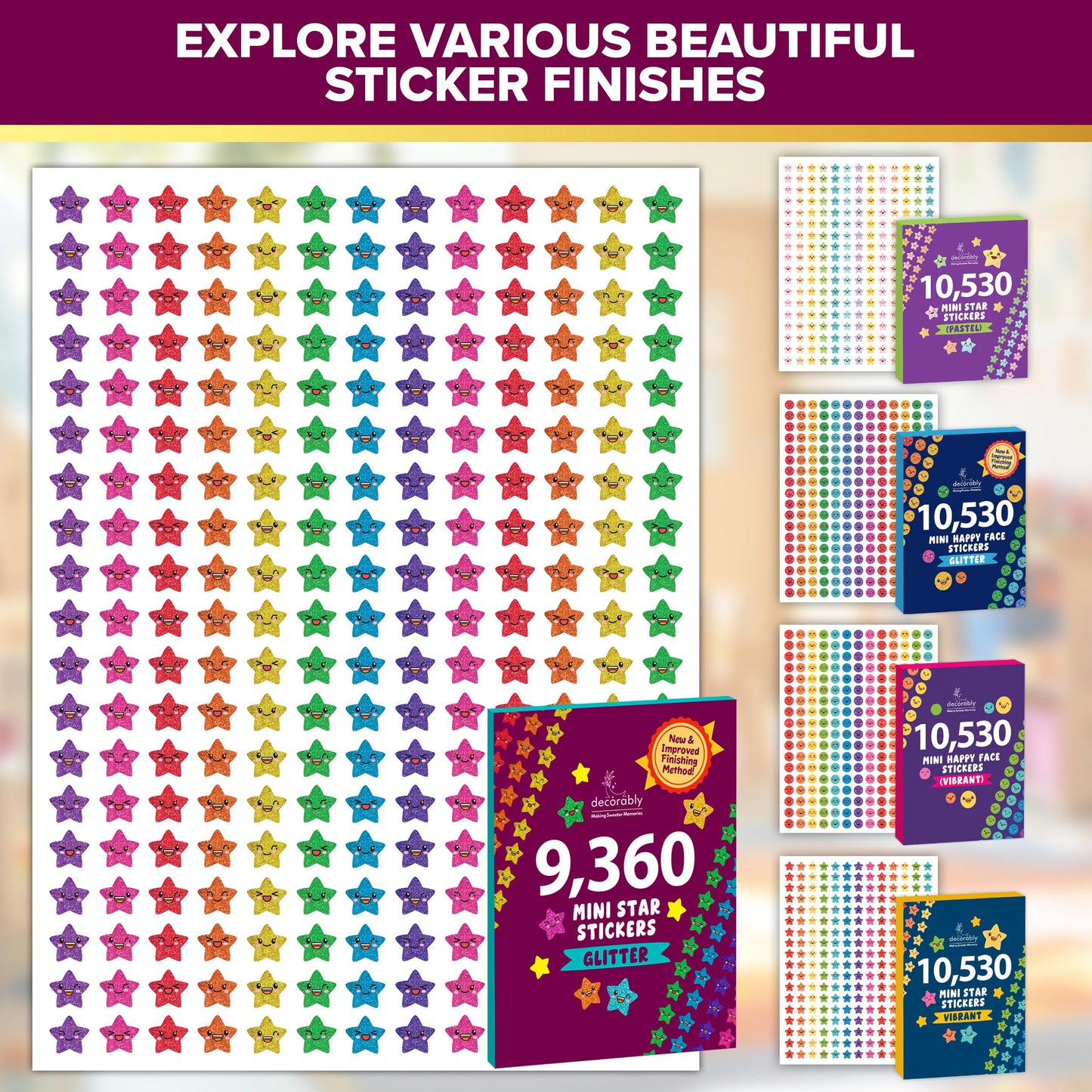 Decorably 9,360 calcomanías vibrantes de estrellas pequeñas para recompensas infantiles
