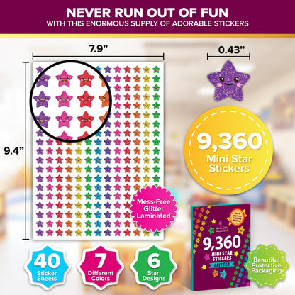 Decorably 9,360 calcomanías vibrantes de estrellas pequeñas para recompensas infantiles