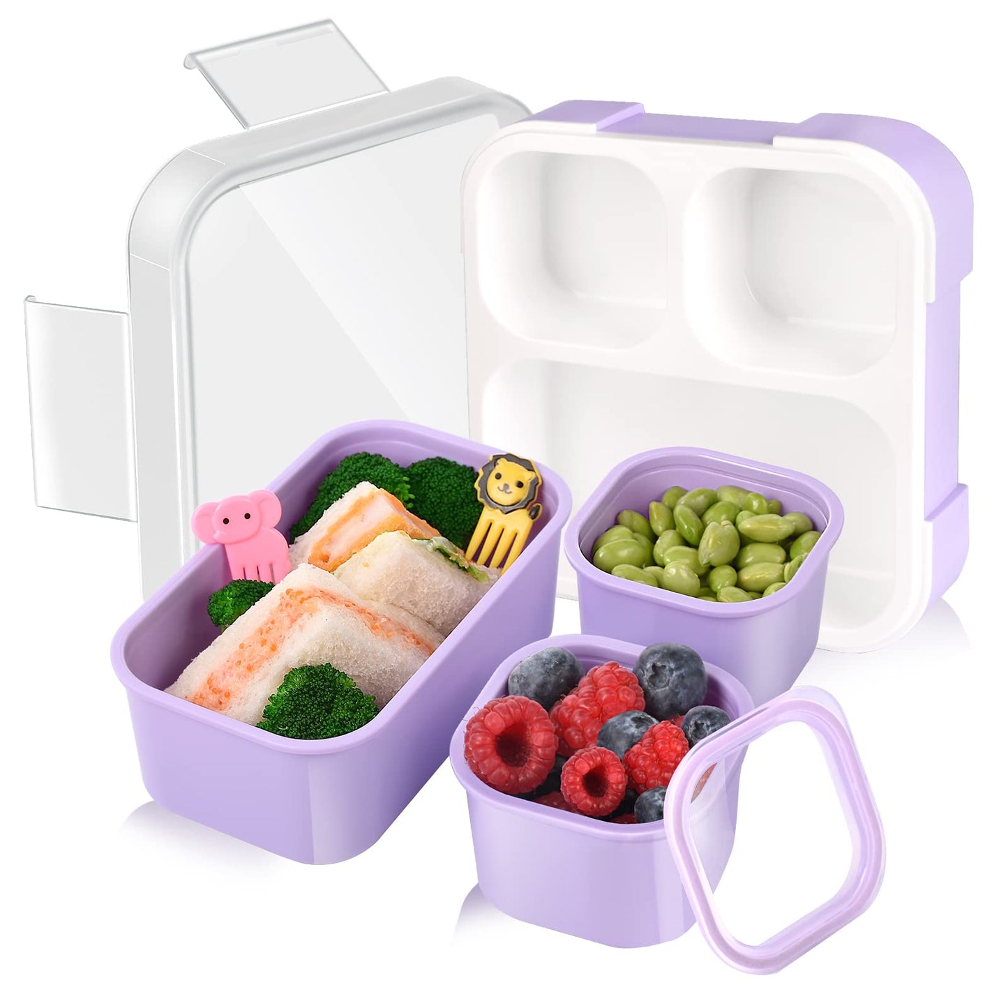 Genteen Lonchera Bento para niños, lonchera para niños con 3 compartimentos extraíbles