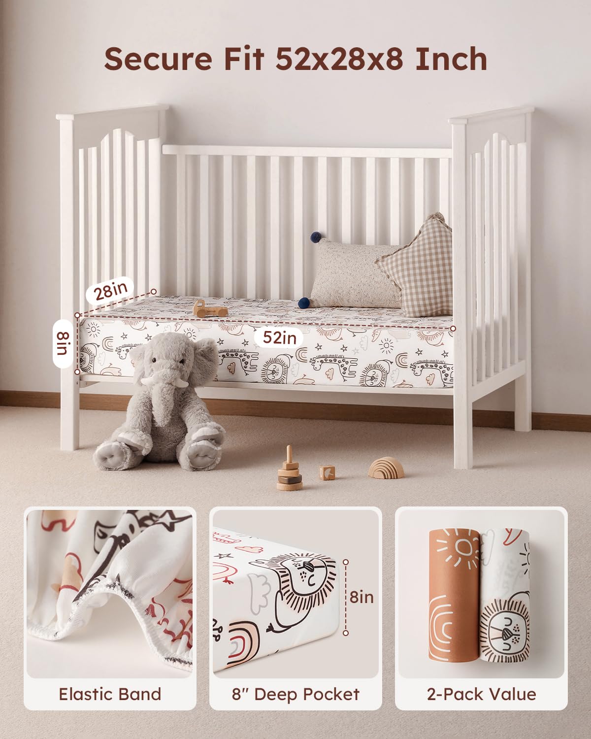 Yoofoss Sábanas para cuna de bebé, paquete de 2 unidades