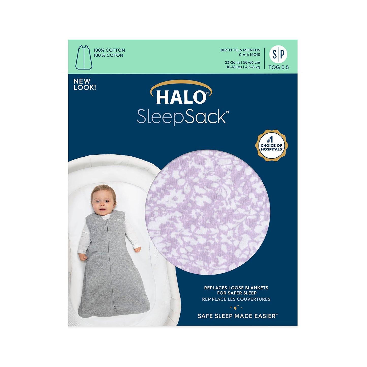 HALO SleepSack, Manta de vestir 100% de algodón TOG 0.5, talla L 12-18 meses